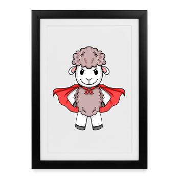 Mouton super-héros héros Motif - Affiche encadrée (27 × 37 cm) - noir - Devant