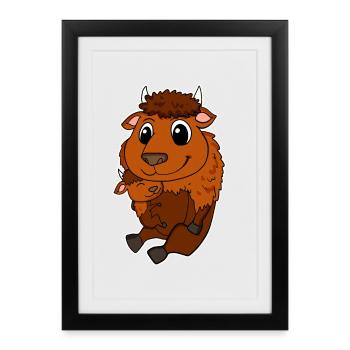 Bison Family - Bison with Baby - Framed poster (27 × 37 cm) - black - Front