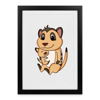Famille de suricates - Suricate avec bébé - Affiche encadrée (27 × 37 cm) - noir - Devant