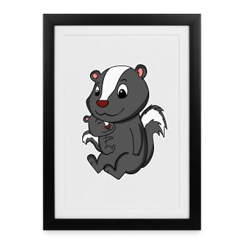 Skunk Family - Skunk with Baby - Framed poster (27 × 37 cm) - black - Front