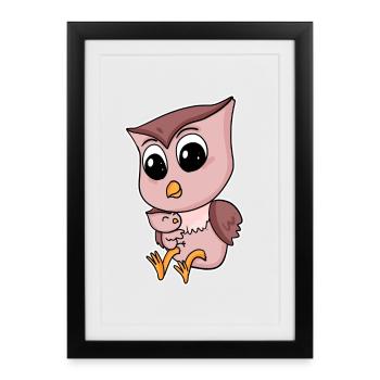Eule Familie - Eule mit Baby - Gerahmtes Poster (27 × 37 cm) - Schwarz - Vorne