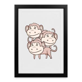 Cute Monkey - Monkey Motif - Framed poster (27 × 37 cm) - black - Front