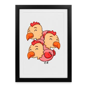 Poulets mignons - Motif de poulet - Affiche encadrée (27 × 37 cm) - noir - Devant