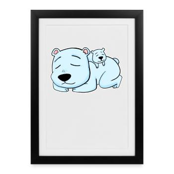 Famille d’ours - Ours avec bébé - Affiche encadrée (27 × 37 cm) - noir - Devant