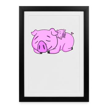 Pig Family - Cochon avec bébé - Affiche encadrée (27 × 37 cm) - noir - Devant
