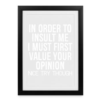 In order to insult me I must first value funny - Framed poster (27 × 37 cm) - black - Front