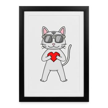 Cat with heart and glasses - Devon Rex - Framed poster (27 × 37 cm) - black - Front