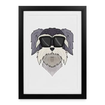 Chien schnauzer avec lunettes - chien cool - Affiche encadrée (27 × 37 cm) - noir - Devant
