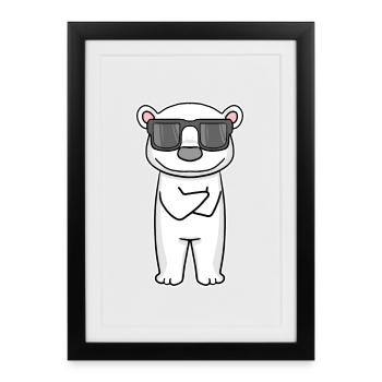 Ours polaire avec des lunettes - Affiche encadrée (27 × 37 cm) - noir - Devant