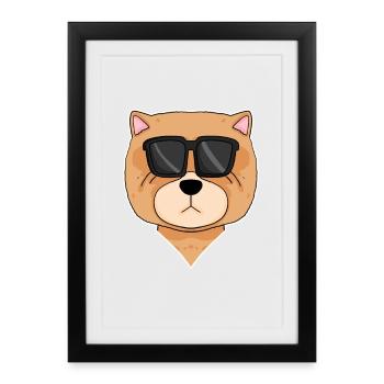 Chow Chow Chien avec Lunettes - Cool Dog - Affiche encadrée (27 × 37 cm) - noir - Devant