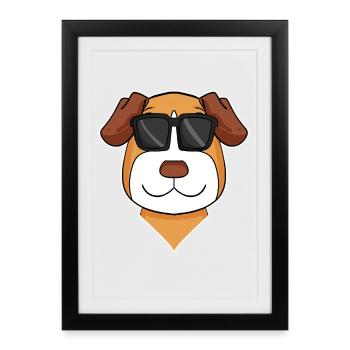 Chien Jack Russell Terrier avec lunettes - Cool Dog - Affiche encadrée (27 × 37 cm) - noir - Devant