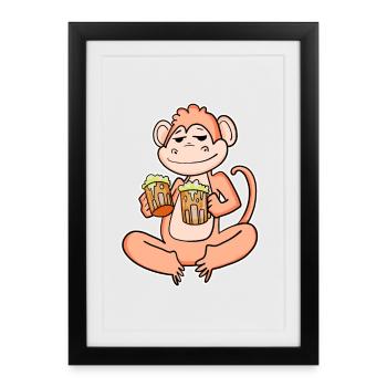 Affe mit Bier - Gerahmtes Poster (27 × 37 cm) - Schwarz - Vorne