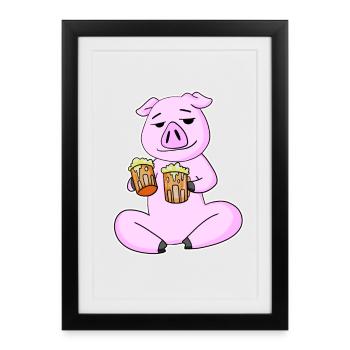 Pork with beer - Framed poster (27 × 37 cm) - black - Front