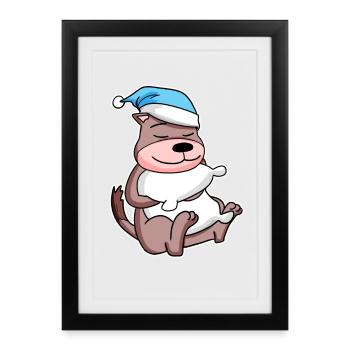 Weasel with pillow and sleepy cap - Framed poster (27 × 37 cm) - black - Front