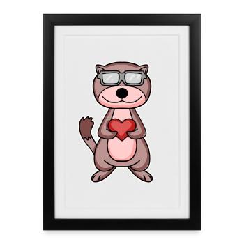 Weasel with heart and glasses - Framed poster (27 × 37 cm) - black - Front