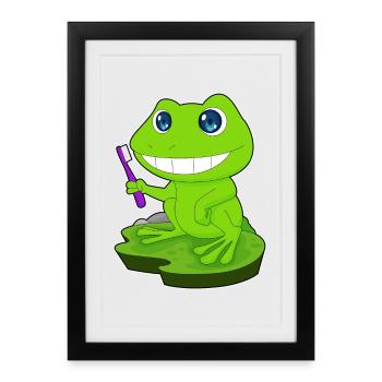 Brosse à dents grenouille - Affiche encadrée (27 × 37 cm) - noir - Devant