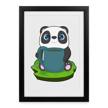 Panda Kaffee Becher - Gerahmtes Poster (27 × 37 cm) - Schwarz - Vorne