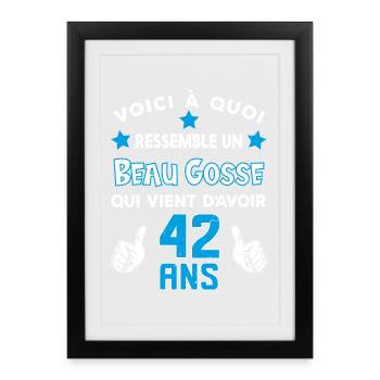 42 ans anniversaire homme cadeau drôle humour - Affiche encadrée (27 × 37 cm) - noir - Devant