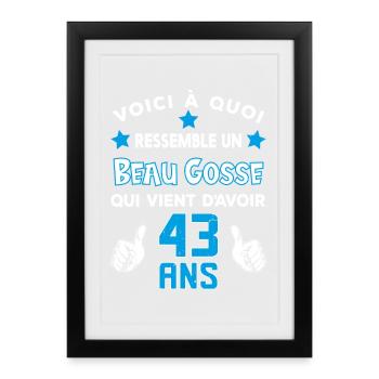43 ans anniversaire homme cadeau drôle humour - Affiche encadrée (27 × 37 cm) - noir - Devant