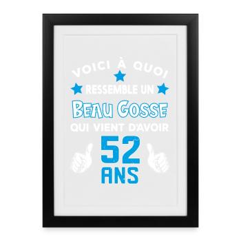 52 ans anniversaire homme cadeau drôle humour - Affiche encadrée (27 × 37 cm) - noir - Devant