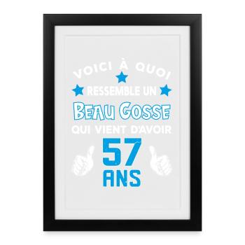 57 ans anniversaire homme cadeau drôle humour - Affiche encadrée (27 × 37 cm) - noir - Devant