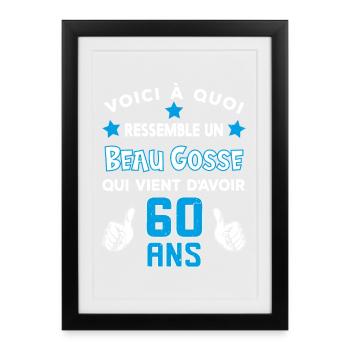 60 ans anniversaire homme cadeau drôle humour - Affiche encadrée (27 × 37 cm) - noir - Devant