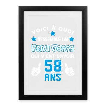 58 ans anniversaire homme cadeau drôle humour - Affiche encadrée (27 × 37 cm) - noir - Devant
