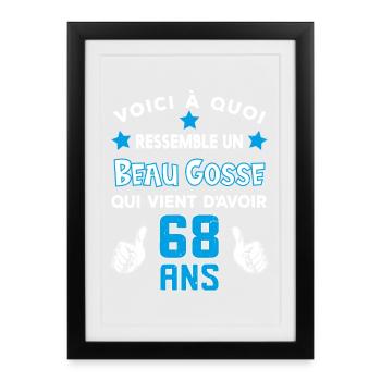 68 ans anniversaire homme cadeau drôle humour - Affiche encadrée (27 × 37 cm) - noir - Devant