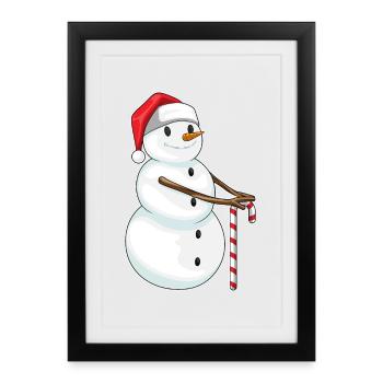 Bonhomme de neige Noël Candy Cane - Affiche encadrée (27 × 37 cm) - noir - Devant