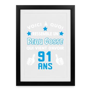 91 ans anniversaire homme cadeau drôle humour - Affiche encadrée (27 × 37 cm) - noir - Devant