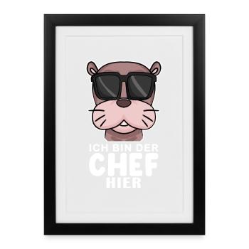 Chef Spruch mit Seelöwe Motiv - Gerahmtes Poster (27 × 37 cm) - Schwarz - Vorne
