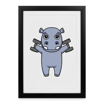 Hippo Dumbbell Training Strength Training Fitness - Framed poster (27 × 37 cm) - black - Front