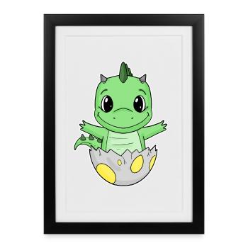 Dinosaur Egg Dino Baby Motif - Framed poster (27 × 37 cm) - black - Front
