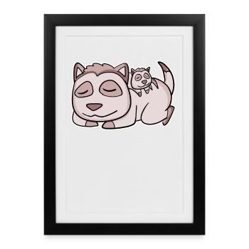 Famille de suricates - Suricate avec bébé - Affiche encadrée (27 × 37 cm) - noir - Devant