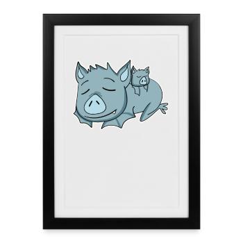 Bat Family - Bat with Baby - Framed poster (27 × 37 cm) - black - Front