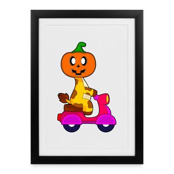 Trottinette d’Halloween girafe - Affiche encadrée (27 × 37 cm) - noir - Devant