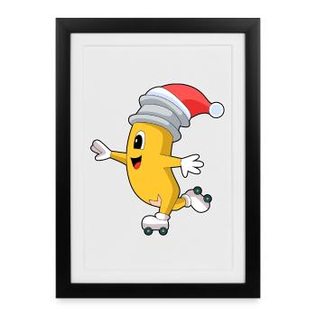 Pencil Christmas Roller Skates - Framed poster (27 × 37 cm) - black - Front
