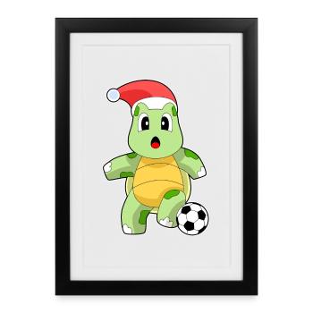 Schildkröte Weihnachten Fußball - Gerahmtes Poster (27 × 37 cm) - Schwarz - Vorne