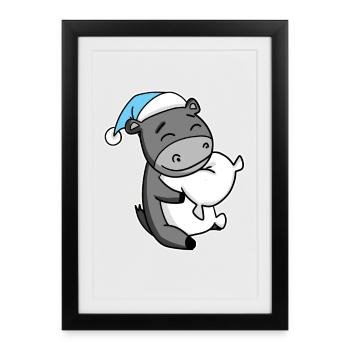 Âne avec oreiller et bonnet de sommeil - Affiche encadrée (27 × 37 cm) - noir - Devant