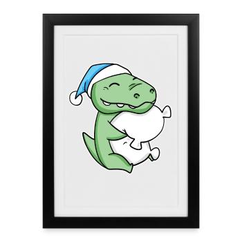 Crocodile avec oreiller et bonnet somnolent - Affiche encadrée (27 × 37 cm) - noir - Devant