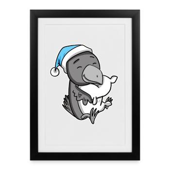 Corbeau avec oreiller et bonnet somnolent - Affiche encadrée (27 × 37 cm) - noir - Devant