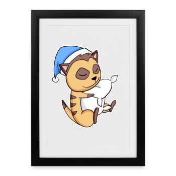 Suricate avec oreiller et bonnet somnolent - Affiche encadrée (27 × 37 cm) - noir - Devant