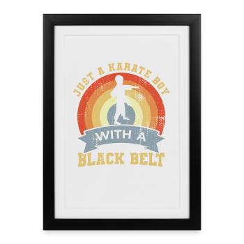 Garçon de karaté avec ceinture noire - Affiche encadrée (27 × 37 cm) - noir - Devant