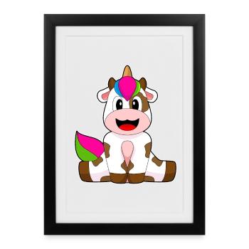 Kuh Einhorn - Gerahmtes Poster (27 × 37 cm) - Schwarz - Vorne