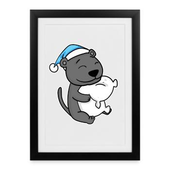 Panthère noire avec oreiller et bonnet somnolent - Affiche encadrée (27 × 37 cm) - noir - Devant