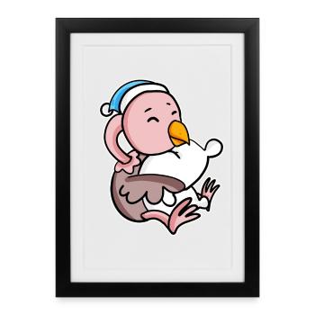 Autruche avec oreiller et bonnet de sommeil - Affiche encadrée (27 × 37 cm) - noir - Devant