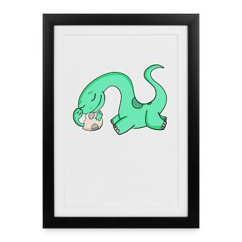 Dino avec Bébé Dino - Dinosaure - Affiche encadrée (27 × 37 cm) - noir - Devant