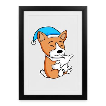 Welsh Corgi Pembroke Sleeping Fatigue Dog Dogs - Framed poster (27 × 37 cm) - black - Front