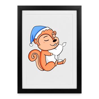 Squirrel with pillow and sleepy cap - Framed poster (27 × 37 cm) - black - Front