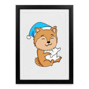 Pomeranian Sleeping Tiredness Dog - Framed poster (27 × 37 cm) - black - Front